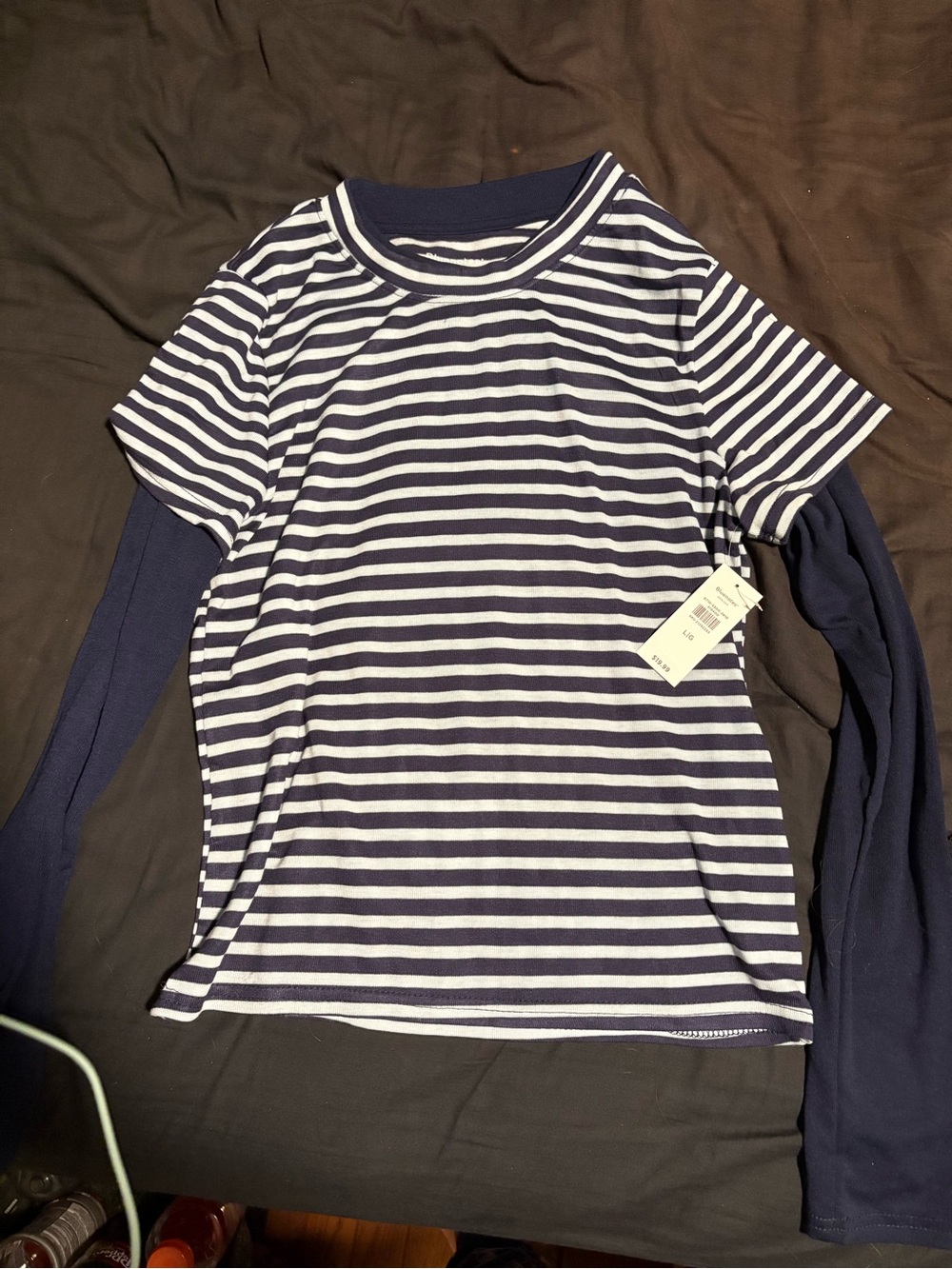 Bluenotes Navy and Blue Striped Layered Long-Sleeve Top
